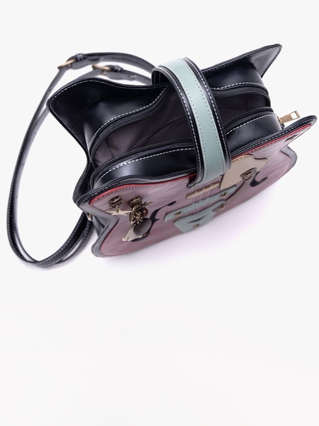 Vintage 2-Way Red Guitar-Shaped Tote Bag With Metal Feather Chain Accents