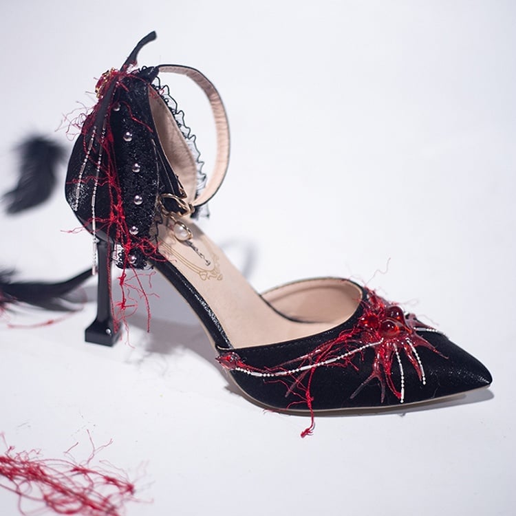 Blue&Red Gothic Lolita Heart Decorated Spider Design Pointed Toe 5CM/8.5CM High Heels