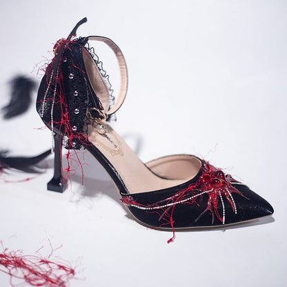 Blue&Red Gothic Lolita Heart Decorated Spider Design Pointed Toe 5CM/8.5CM High Heels