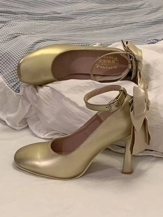 Gold Detachable Bow Lolita High Heels