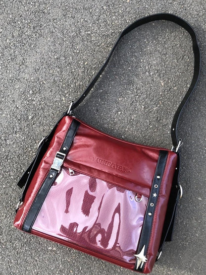Red & Black Stud Detail Buckle Strap Ita Bag