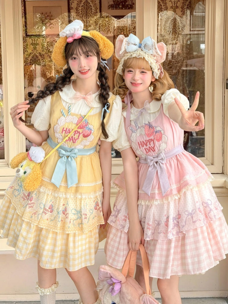 Pink Peter Pan Collar Strawberry Cake Embroidery Tiered Skirt Sweet Lolita Dress