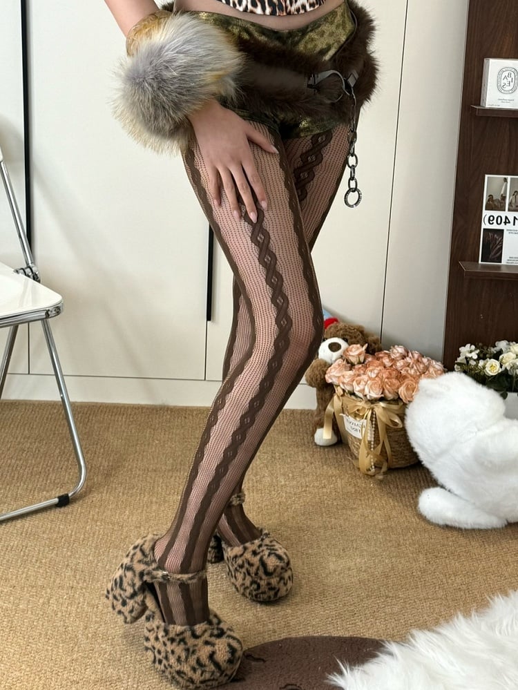 Brown/Purple/Black/White/Gray Y2K Semi-sheer Tights