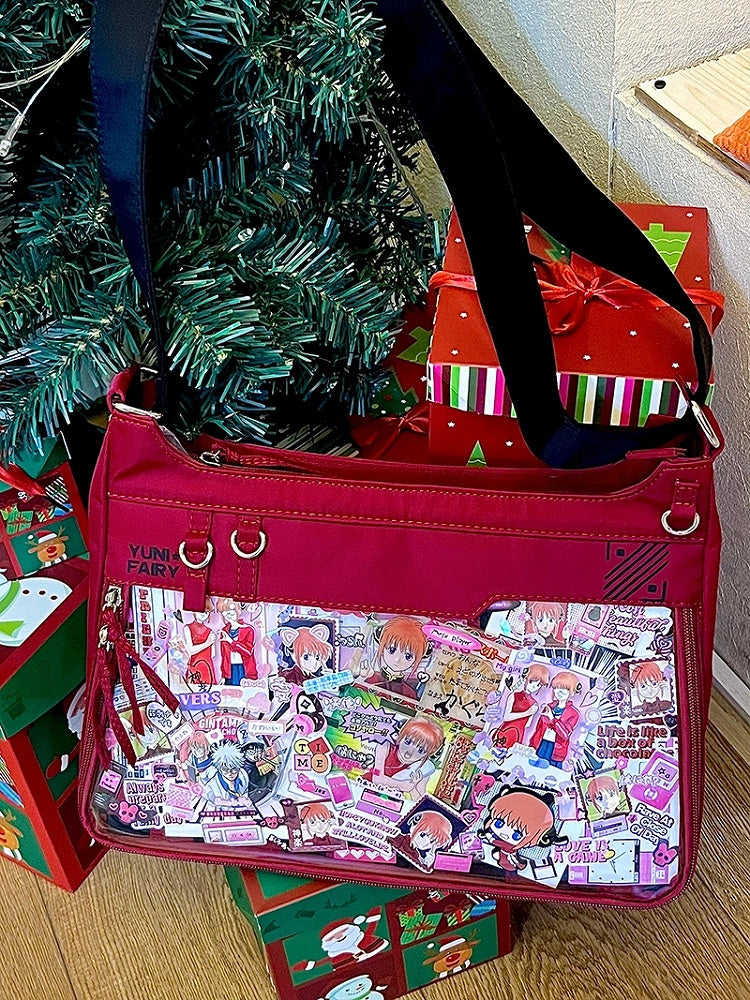 Red & Black Adjustable Strap Large Capacity Unisex Nylon Ita Bag