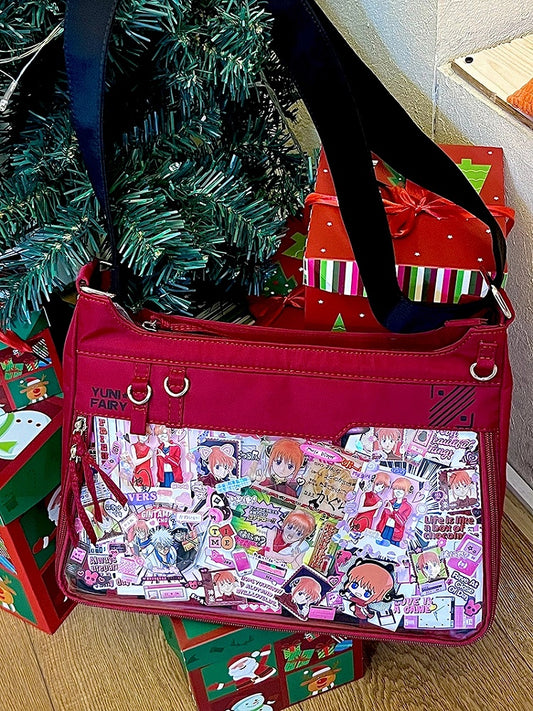 Red & Black Adjustable Strap Large Capacity Unisex Nylon Ita Bag