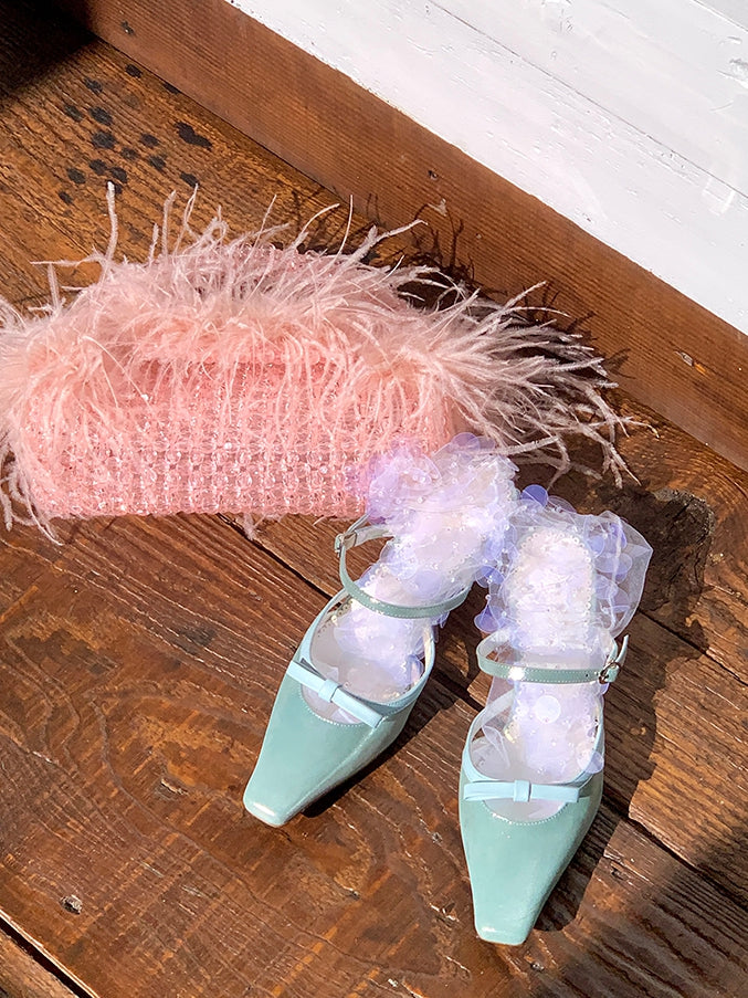 White Sequins Details Calf Socks