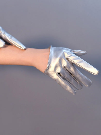 Silver Cyberpunk PU Gloves