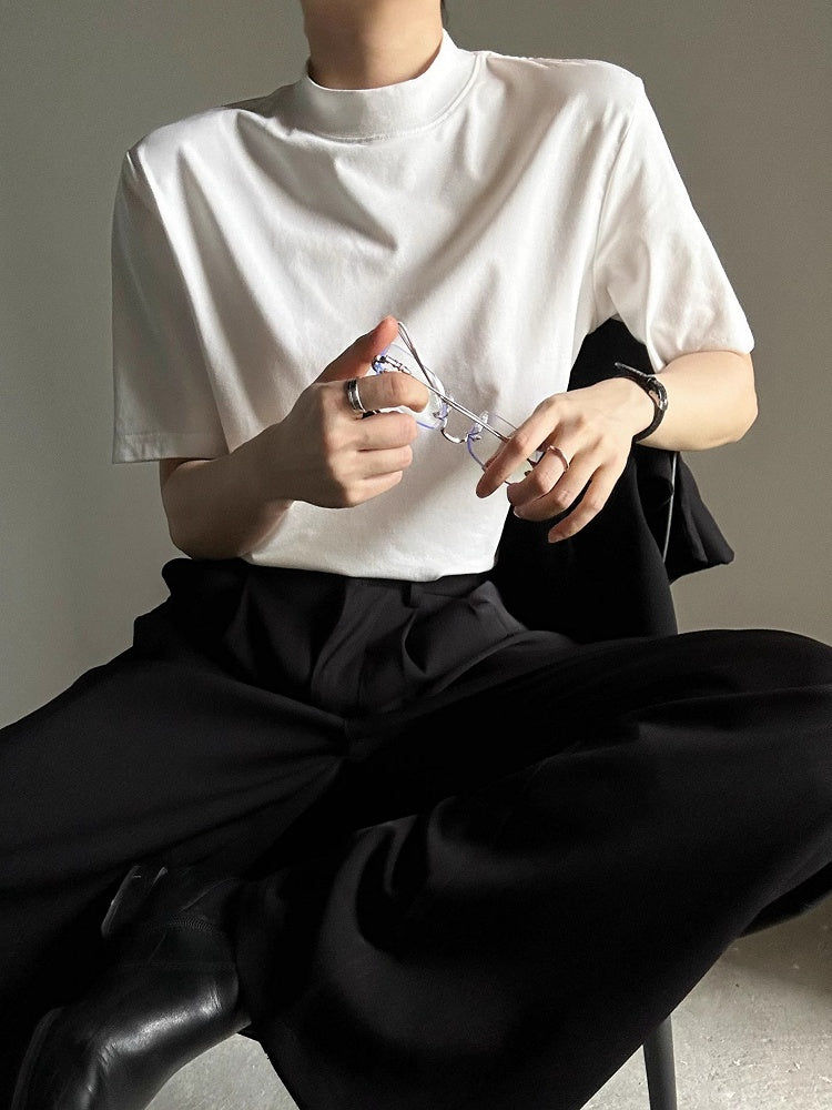 Ouji Lolita White Unisex Short Sleeve T-shirt wtih Mock Neck