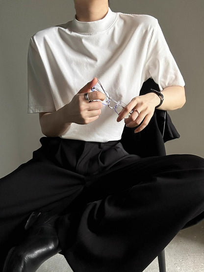 Ouji Lolita White Unisex Short Sleeve T-shirt wtih Mock Neck