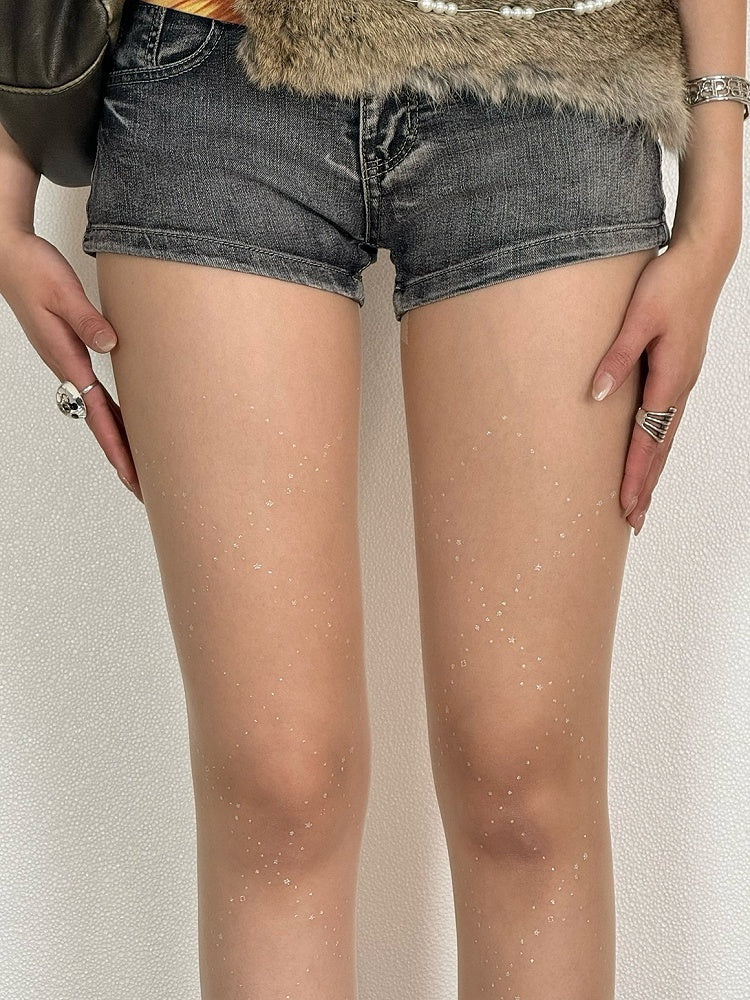 Black/Gray/Nude Y2K Rhinestone Diamond Pattern Tights