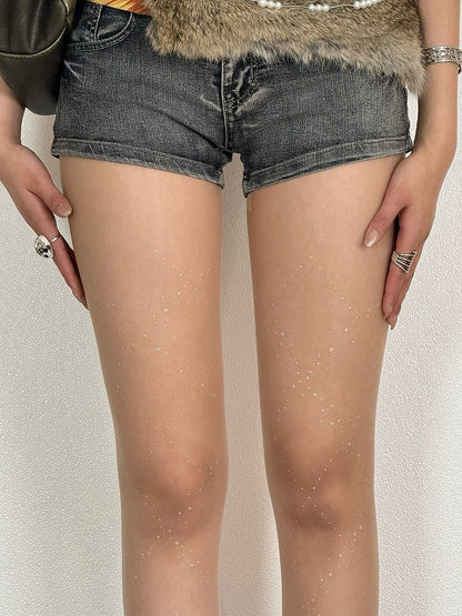 Black/Gray/Nude Y2K Rhinestone Diamond Pattern Tights