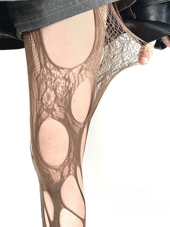 4 Color Options Punk Asymmetrical Cut-out Design Fishnet Tights