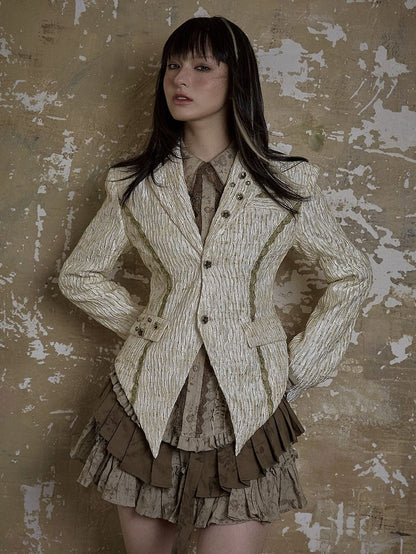 Single Back Vent White Textured Blazer