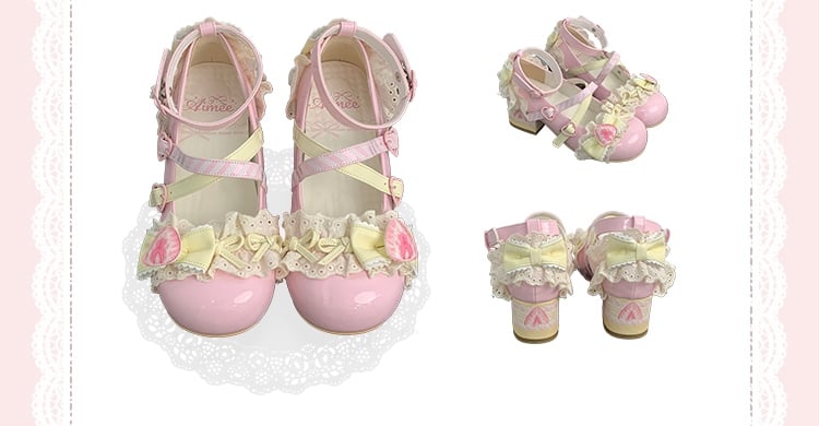 Cheese Strawberry Cake Pink Sweet Lolita Mary Jane Shoes