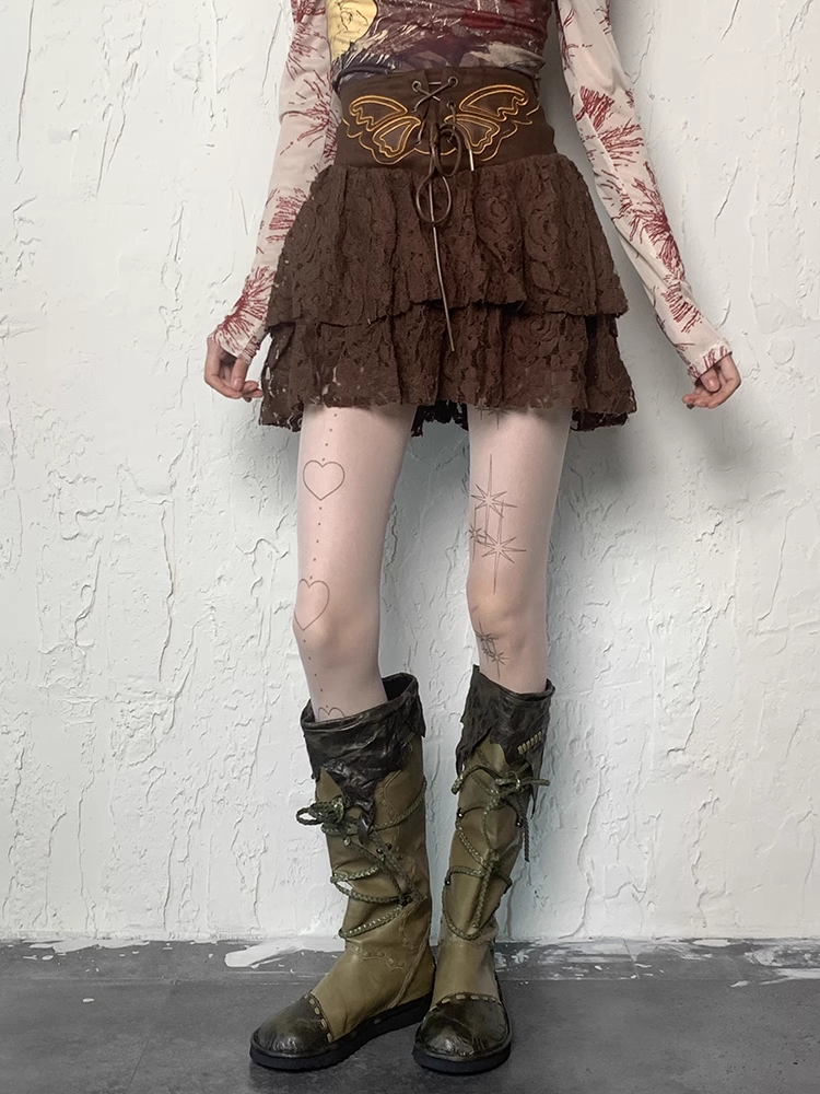 Y2K Stars and Heart Print White Wasteland Punk Tights