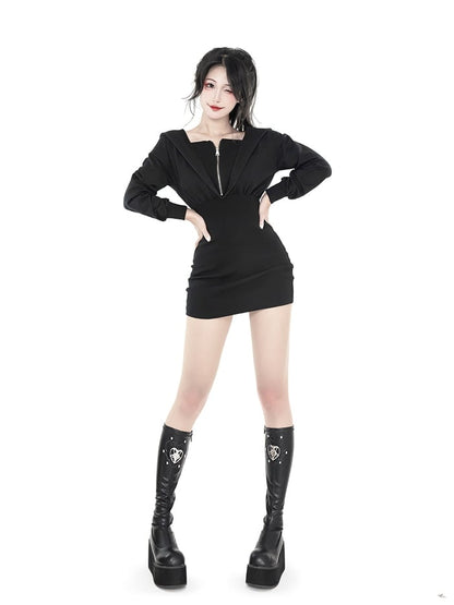 Heart Design Silver-tone Studs Black Punk Boots