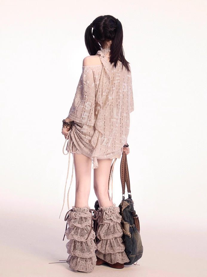 Khaki Distressed Holes Wasteland Punk Tiered Skirt