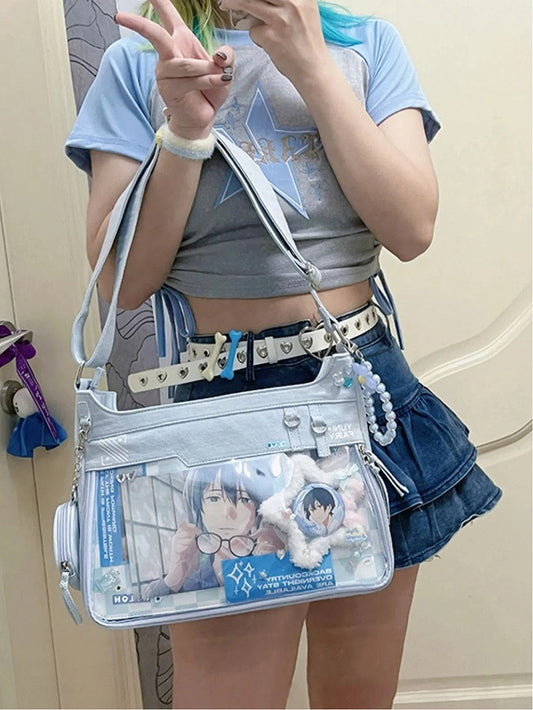 Denim Unisex Adjustable Strap Large Capacity Blue Ita Bag