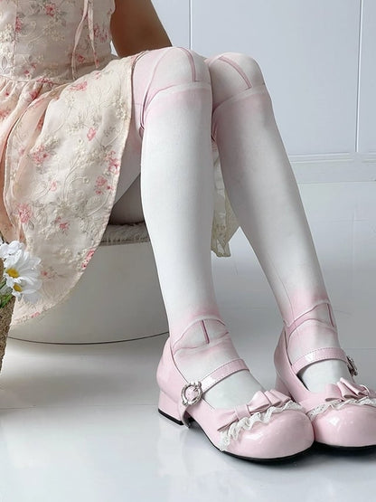 Light Pink Sweet Lolita Low-heel Mary Janes - Round Toe Design with Lace Trim & Bow Embellishments