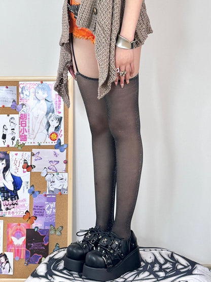 Black/Gray Semi-sheer Suspender Stockings