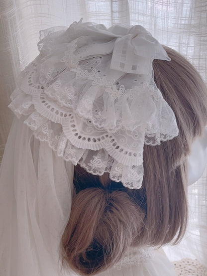 Black/White/Wine Red Bowknot Hairclip With Veil