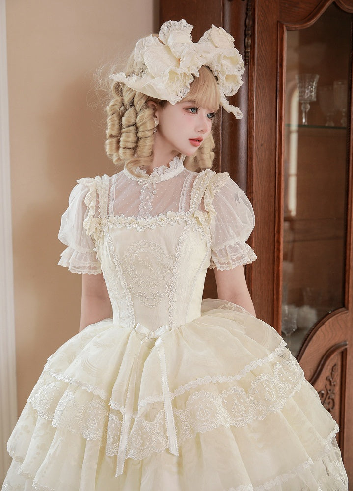 Creamy White Tiered Skirt Princess Lolita Corset Dress