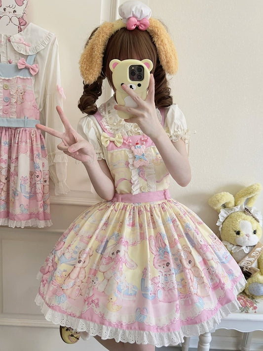 Teddy Print Yellow Sweet Lolita Overall Dress
