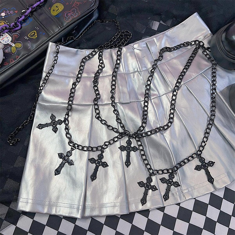 Silver/Black Crosses Charm Punk Waist Chain