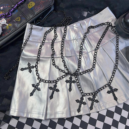 Silver/Black Crosses Charm Punk Waist Chain
