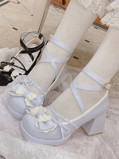 Bow Accents Crisscross Ankle Strap Light Blue Round Toe Sweet Mary Janes