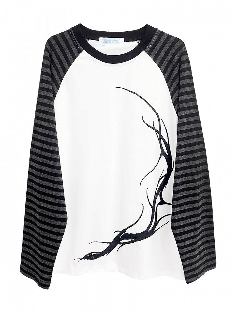 Gray and White Colorblock Design Snake Print T-Shirt