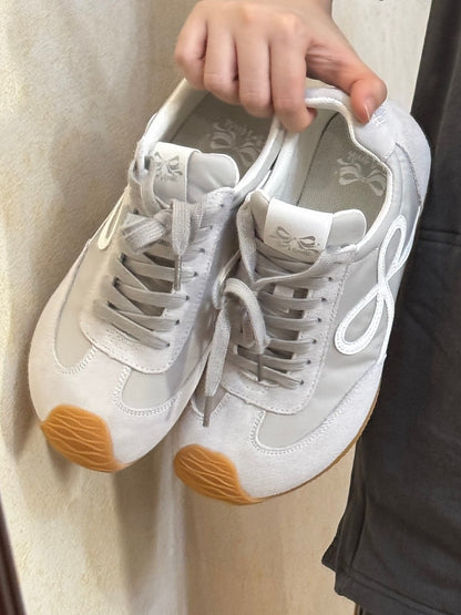 Gray Bowknot Design Front Lace-up Ties Sneakers