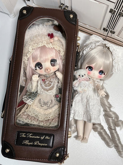 Brown Diamond Pattern 1/6 Scale BJD Doll Bag with Two Straps