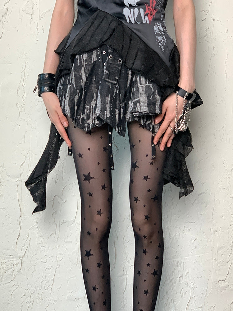 Black Y2K Star Print Tights