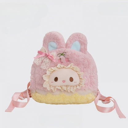 Pink&Yellow Cute Bowknot Decorated Plush Rabbit Backpack