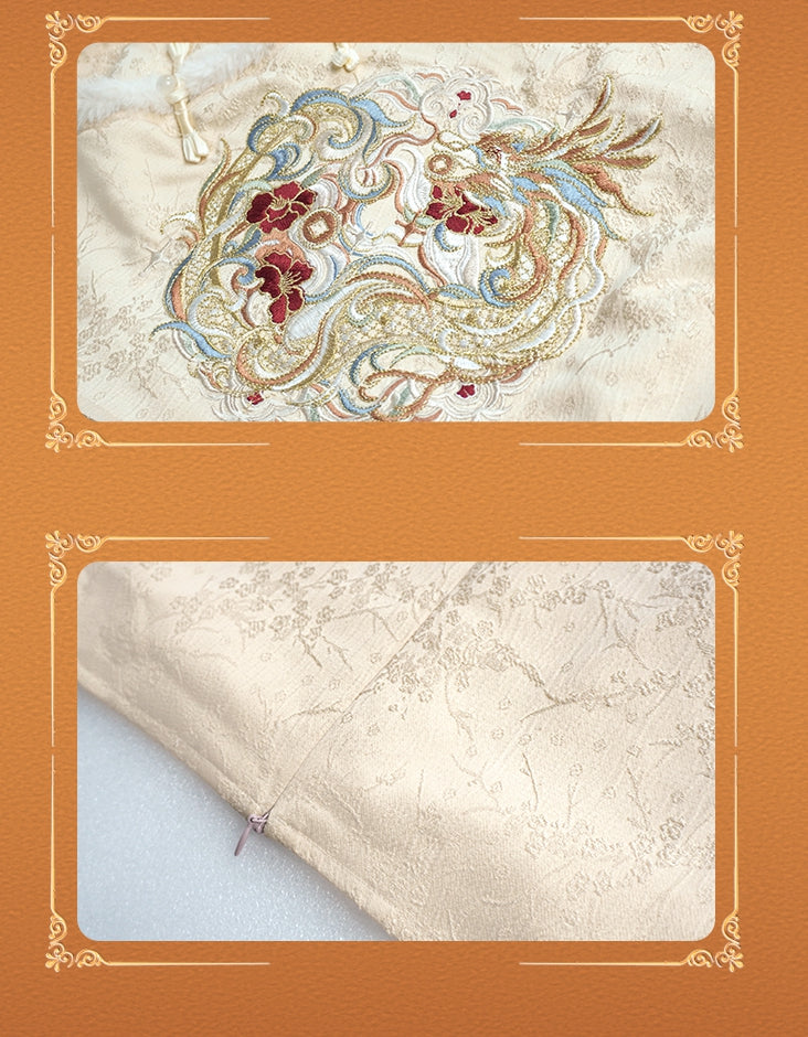 Plus Size Beige Dragon Embroidery New Year Vest