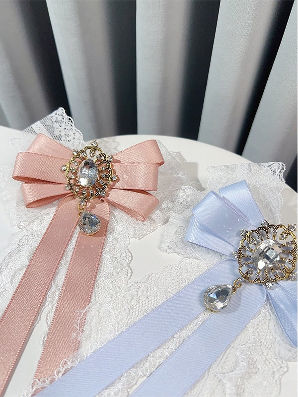 Pink/Blue/Green Lace Detail Rhinestone Decorated Bow Tie