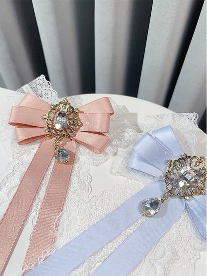 Pink/Blue/Green Lace Detail Rhinestone Decorated Bow Tie