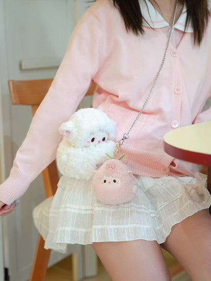 Cute Little Lamb White Plush Backpack/Crossbody Bag + Keychain