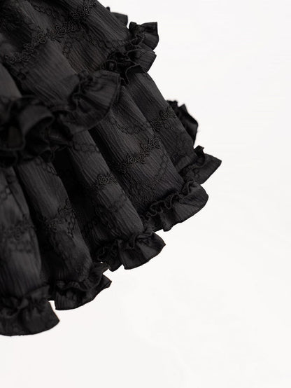 Black Princess Corset Waist Dress Ruffle Skirt Lolita OP with Big Bow at Back