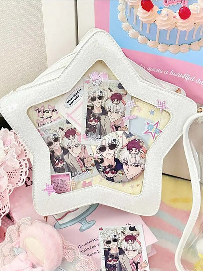 White PU Star-shaped Ita Bag Set with Detachable Badge Charm