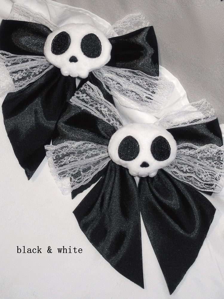 3 Colors Punk Skeleton Design Lace Bowknot Jirai Kei Hairclips
