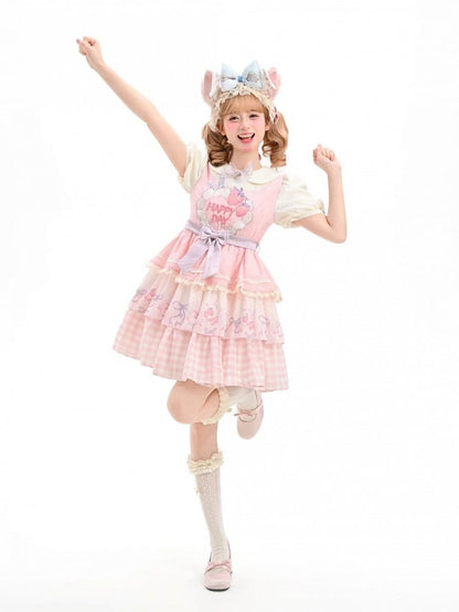 Pink Peter Pan Collar Strawberry Cake Embroidery Tiered Skirt Sweet Lolita Dress