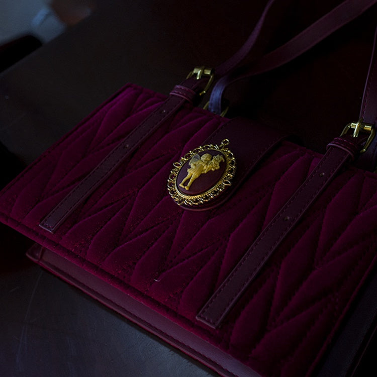 Red Little Angel Vintage Velvet Christmas Shoulder Bag