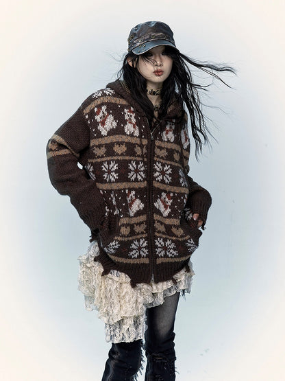 2024 Christmas Black/Brown Mohair Hooded Sweater