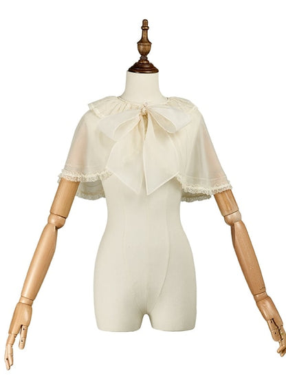 Clearance-Size M for Neck Circumference 42.5CM Beige Self-tie Bowknot Neckline Shawl