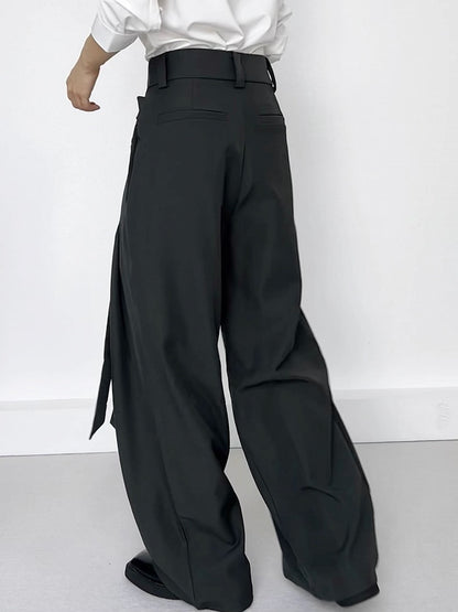 Ouji Lolita Dark Green Wide-Leg Pants with Two-Button Fly & Side Ribbons