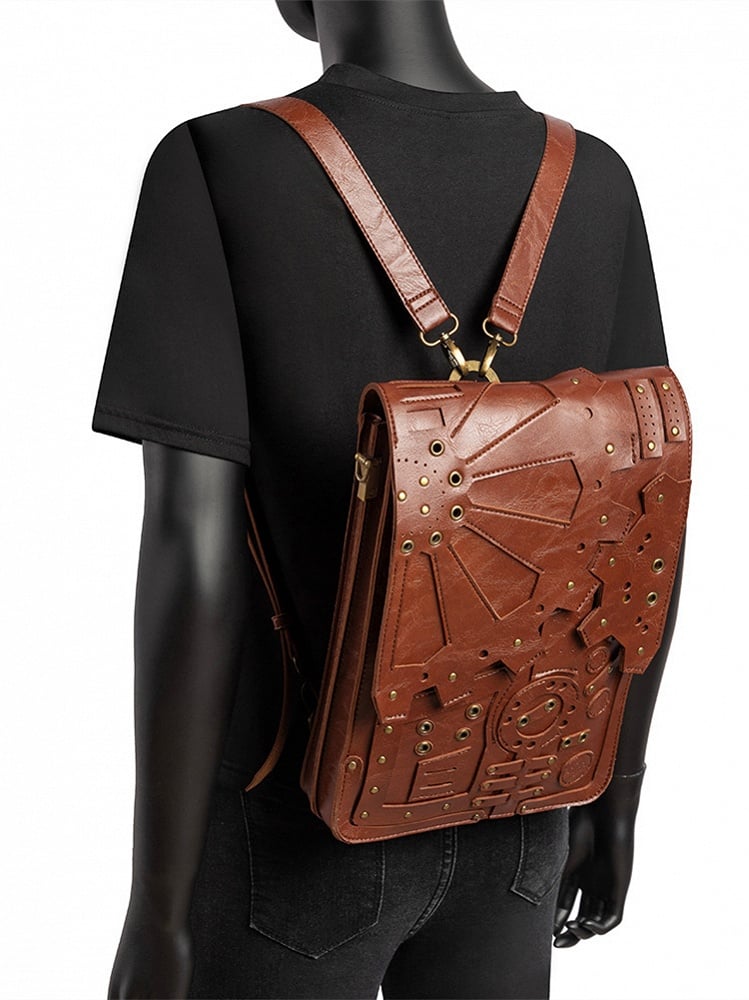 Steampunk Gears Backpack Dark Coffee / Ochre