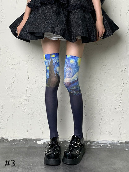 3 Options Oil Painting Overknee Stockings