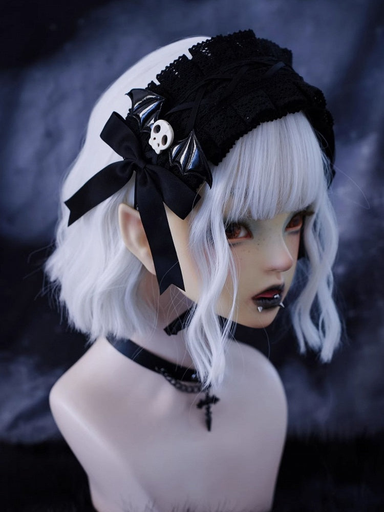 Handmade Skulls Ruffled Lace Black Gothic Hairband